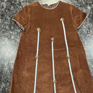 Luli & Me Brown Dress w. Velvet Blue Ribbon and Brown Velvet Bows - Girls size 6